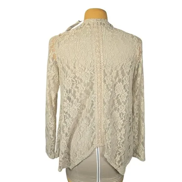 Daytrip Buckle Lace Flyaway Cardigan Large Cream Floral Sheer Open Front NWT - Picture 5 of 13